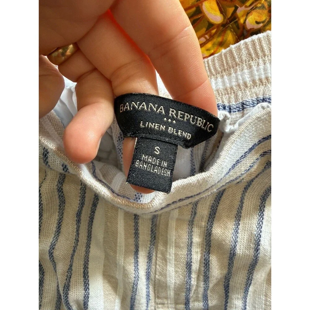 Banana Republic Wide Leg Linen Blend Pants S Small Beachy Blue Ivory Stripe